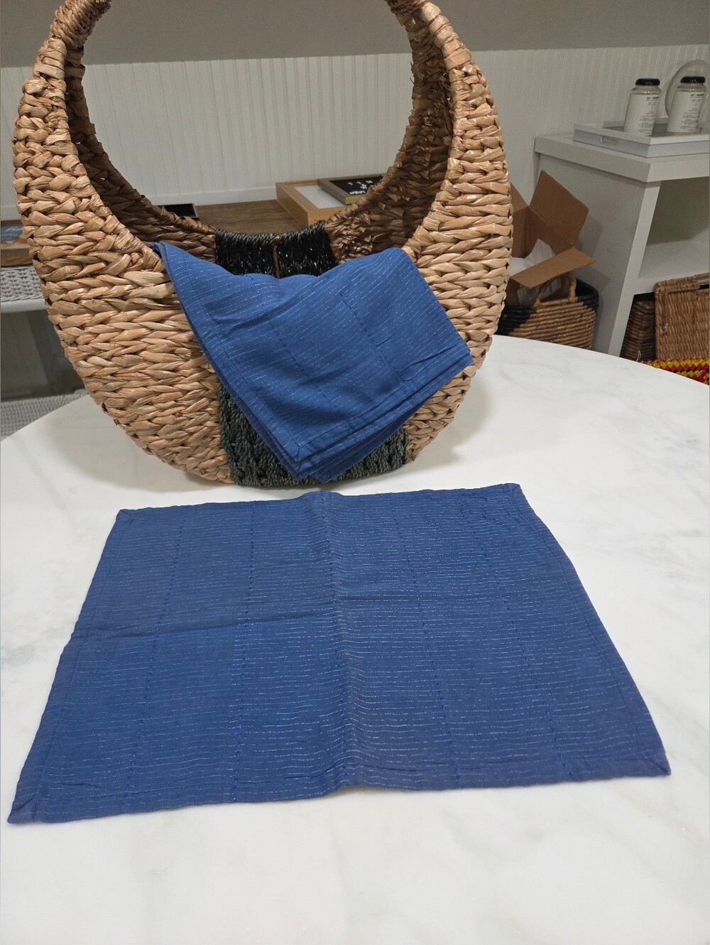 Handsewn Overdyed Artisan Napkin Set - Blue Cotton Textured, 4 Count